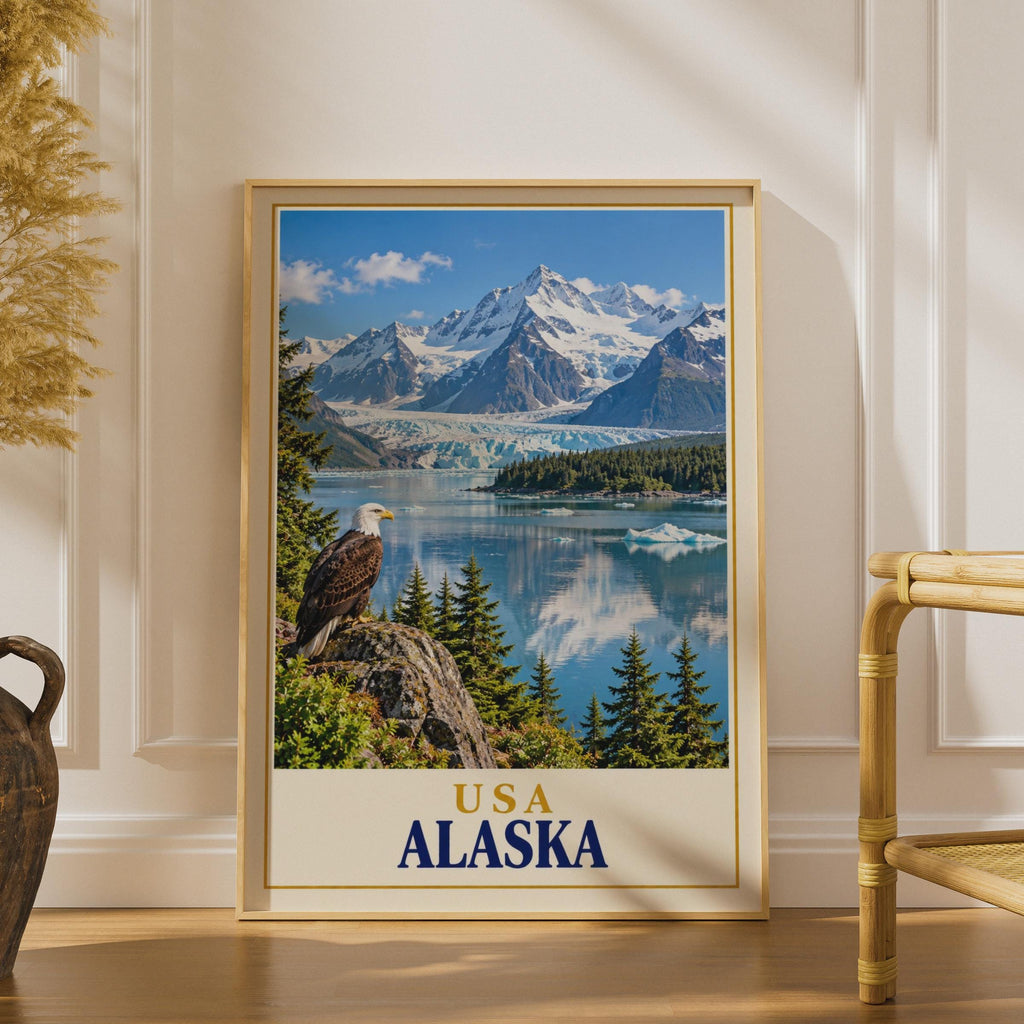 Alaska Bald Eagle Glacier Poster, USA Wilderness Landscape Art Print