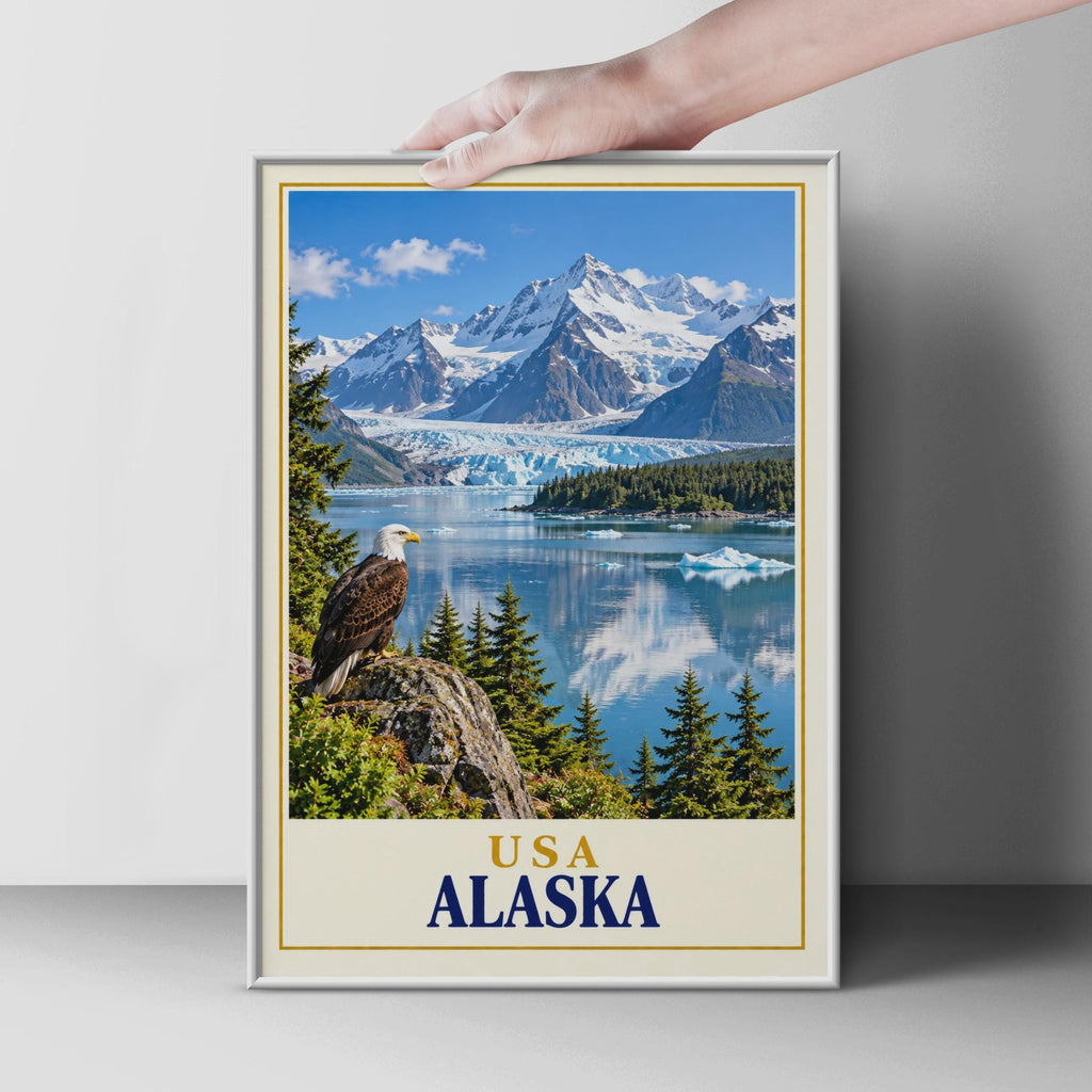 Alaska Bald Eagle Glacier Poster, USA Wilderness Landscape Art Print