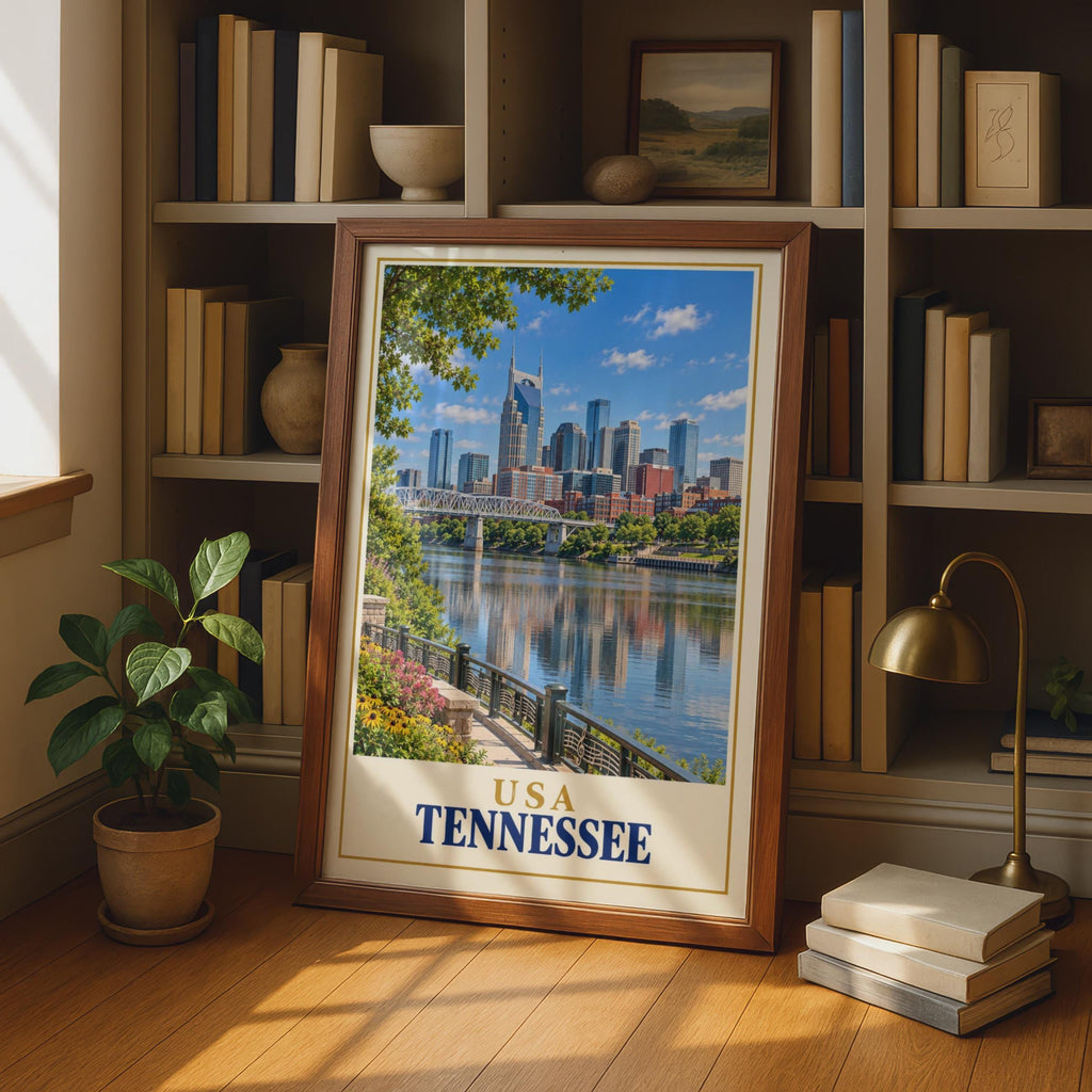 Nashville Tennessee Skyline Poster, Cumberland River Reflection, Music City Wall Art