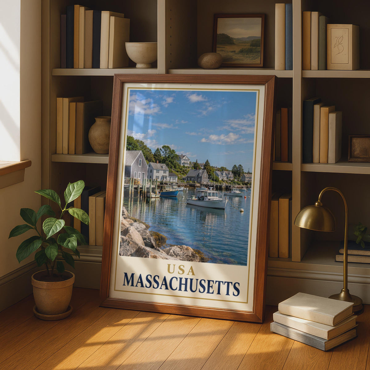 Massachusetts Harbour Print, New England Coastal Village Art (Physical Poster)