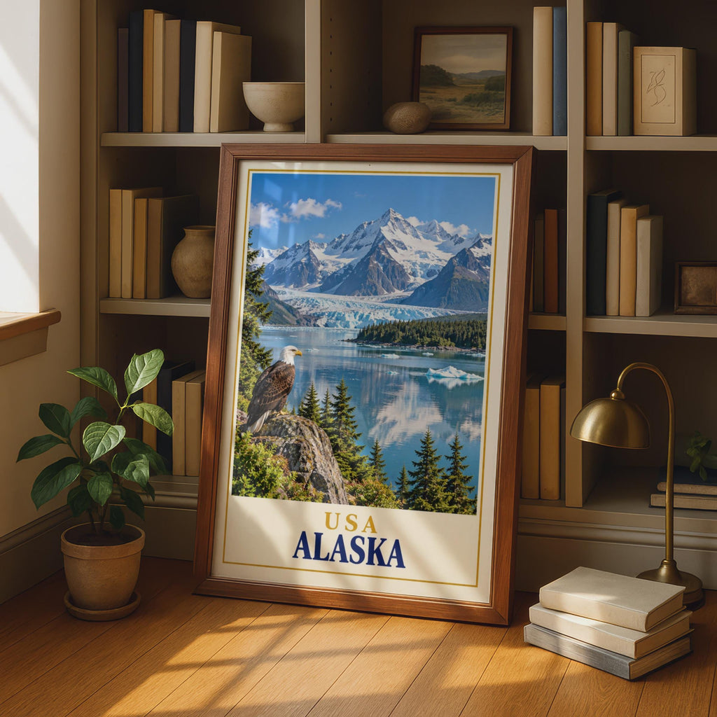 Alaska Bald Eagle Glacier Poster, USA Wilderness Landscape Art Print