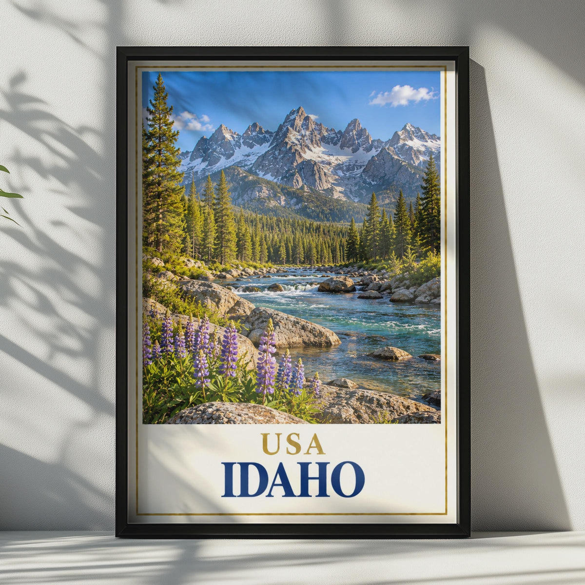 Idaho Travel Poster, Rocky Mountain Lupine Wildflower Print, Pacific Northwest Nature Wall Art