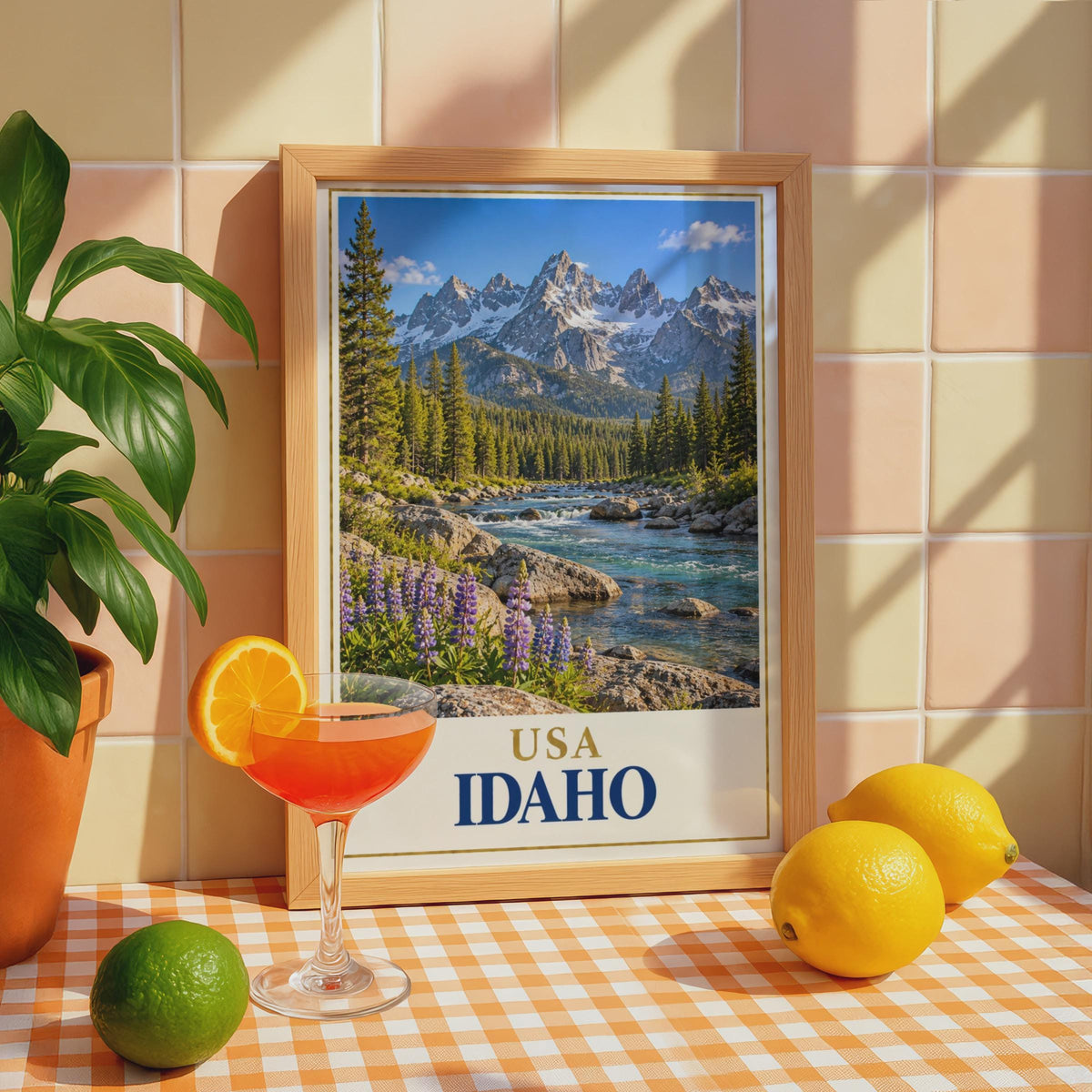 Idaho Travel Poster, Rocky Mountain Lupine Wildflower Print, Pacific Northwest Nature Wall Art
