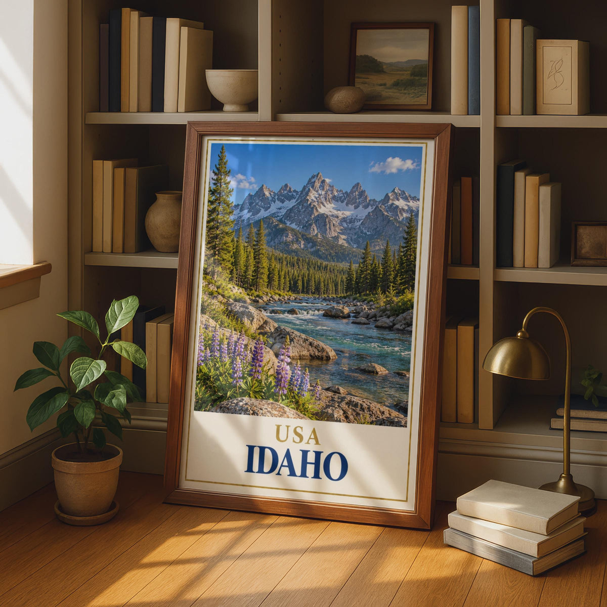 Idaho Travel Poster, Rocky Mountain Lupine Wildflower Print, Pacific Northwest Nature Wall Art