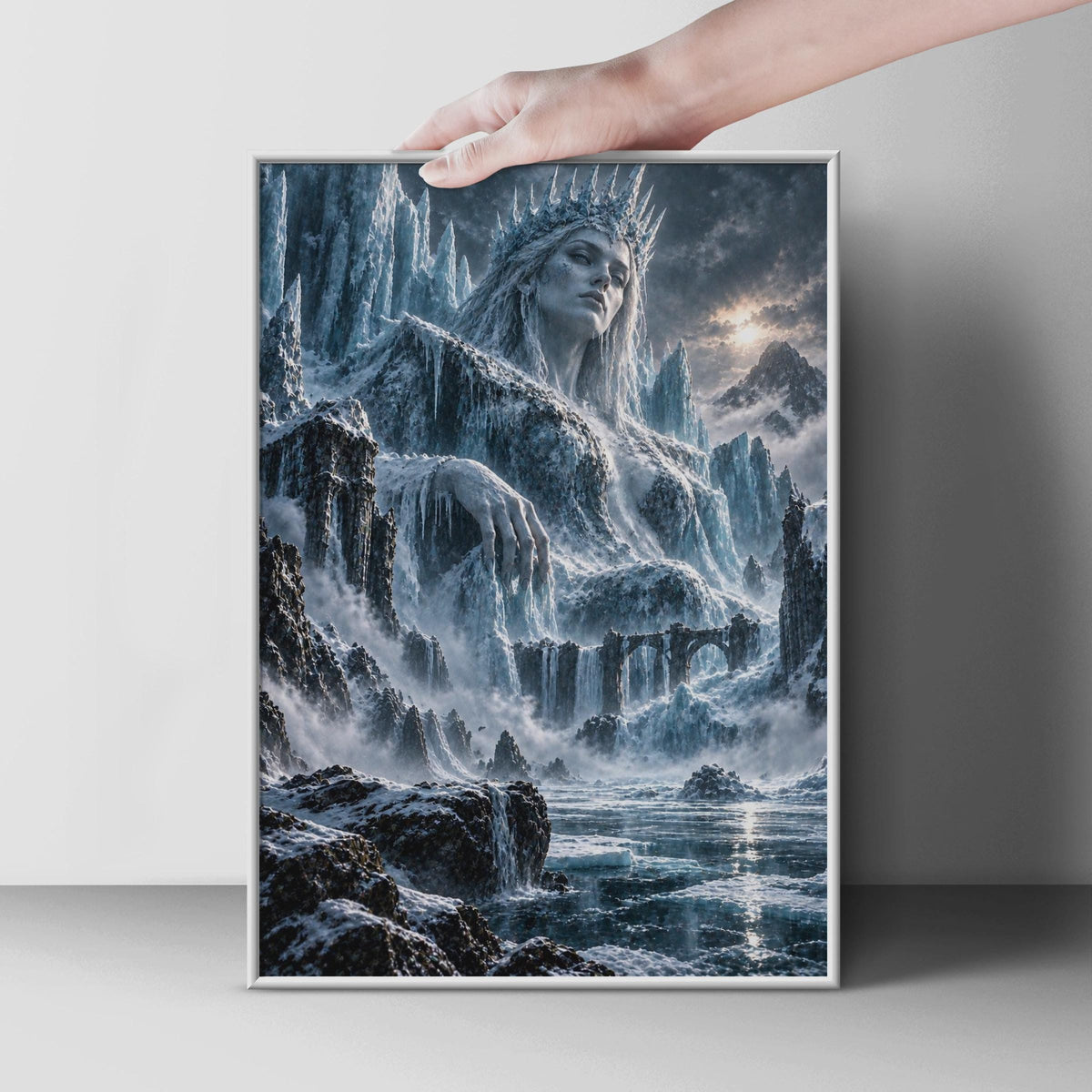 Ice Queen Fantasy Poster, Winter Goddess, Gothic Landscape Art (Print)