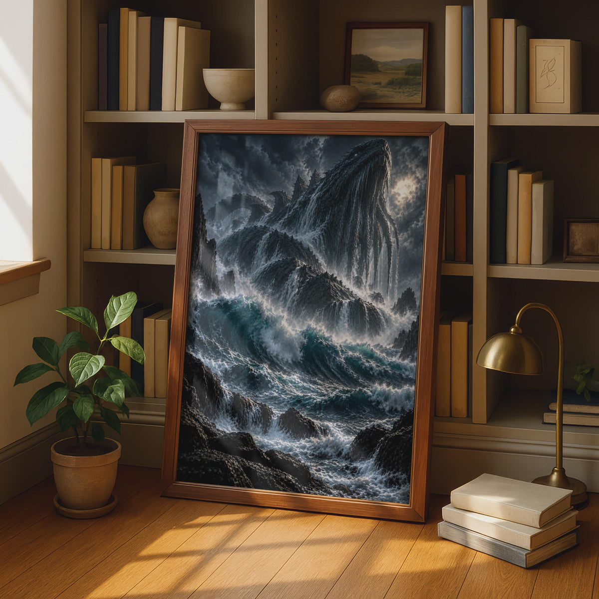 Cthulhu Rising Dark Fantasy Poster, Lovecraftian Sea Monster, Stormy Waves Gothic Tentacle Art (Print)