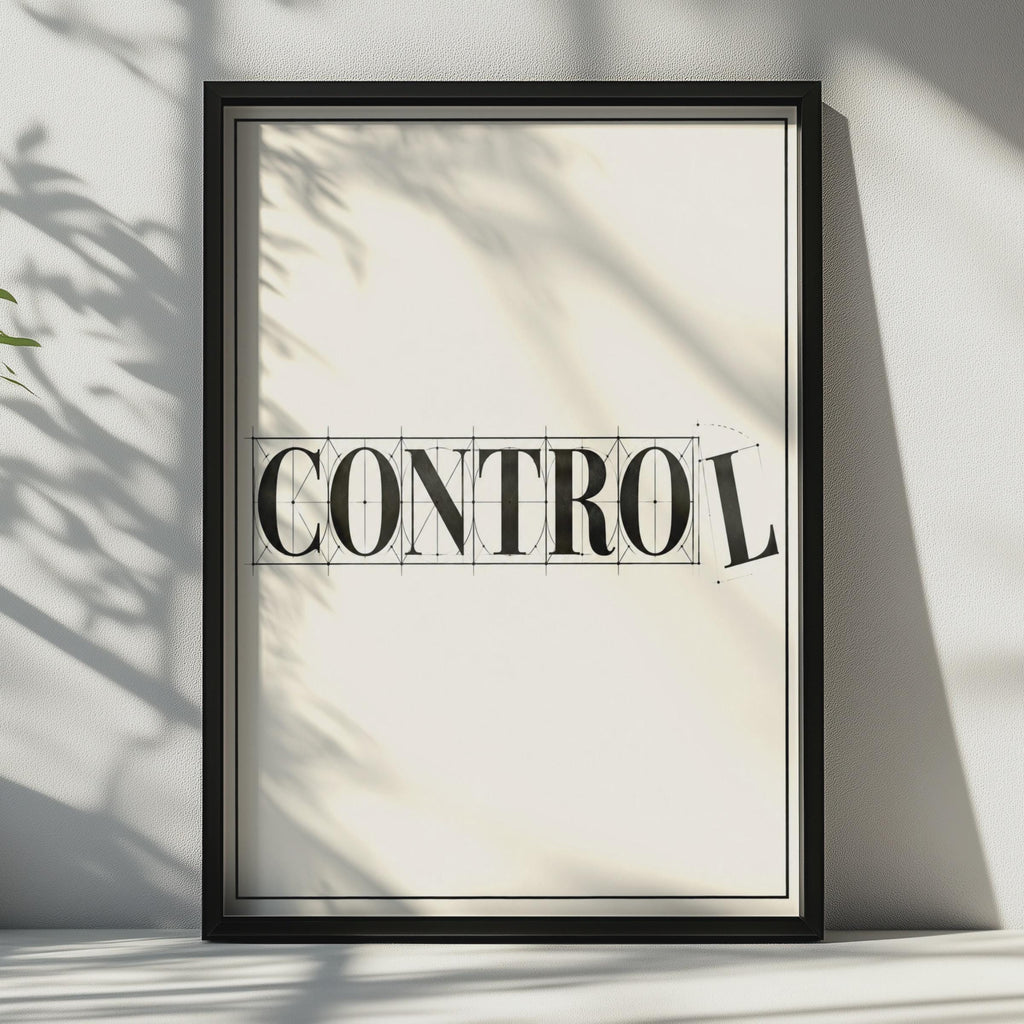 Control Typography Poster, Serif Font, Geometric Lines, Office Wall Art (Printed)