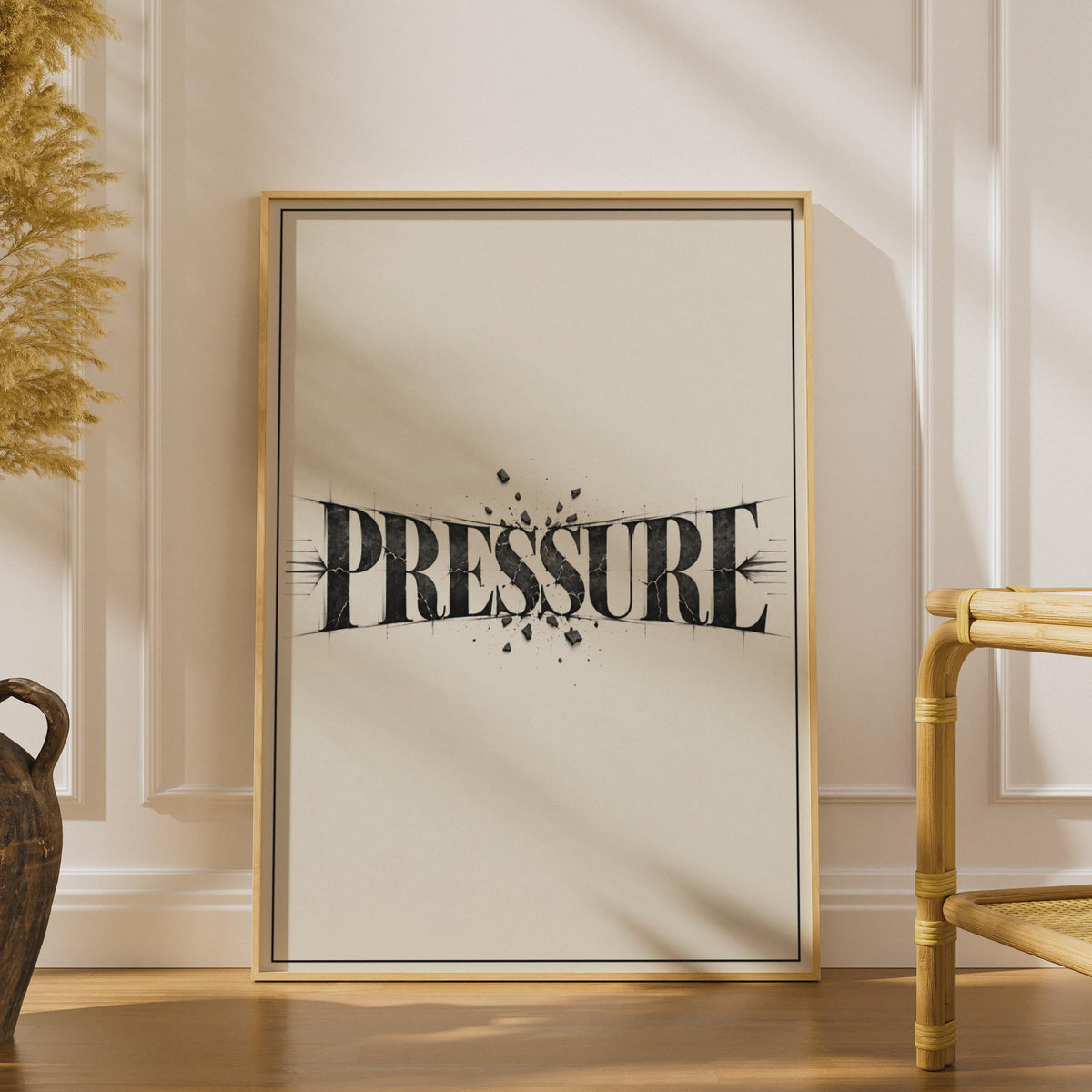 Pressure Typography Poster, Crumbling Text Wall Art, Monochrome Minimalist Home Decor