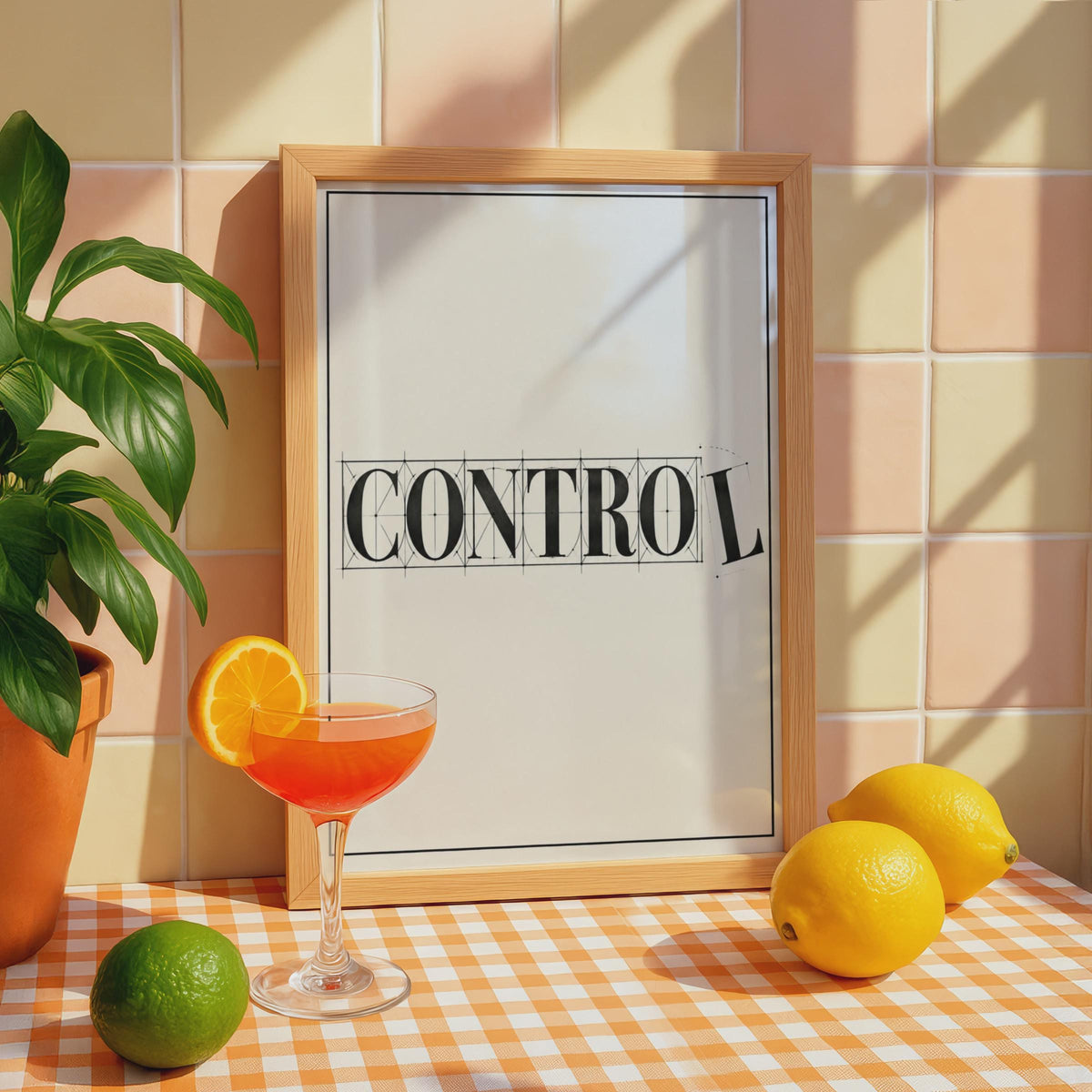 Control Typography Poster, Serif Font, Geometric Lines, Office Wall Art (Printed)