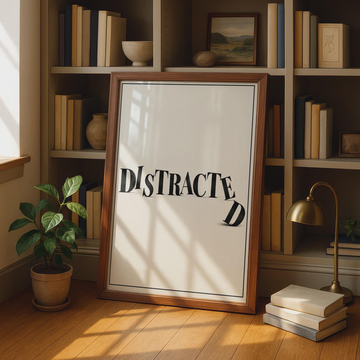 Distracted Typography Poster, Minimalist Word Art Print, Office Home Decor