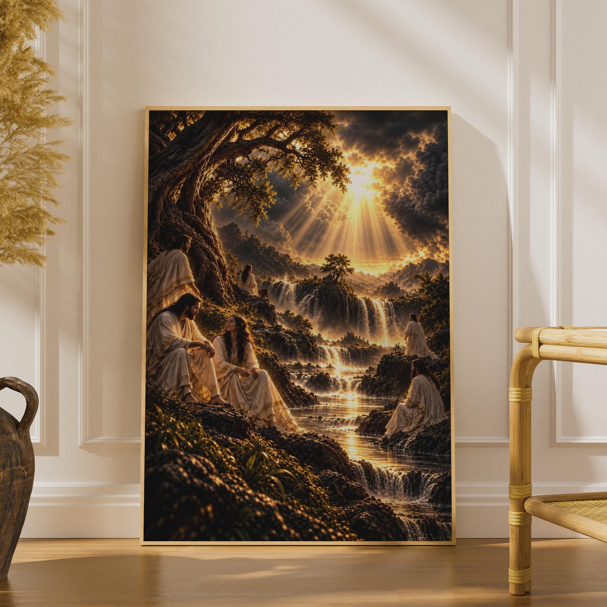 New Jerusalem Poster, Divine Light Waterfall, Biblical Revelation Scene (Print)