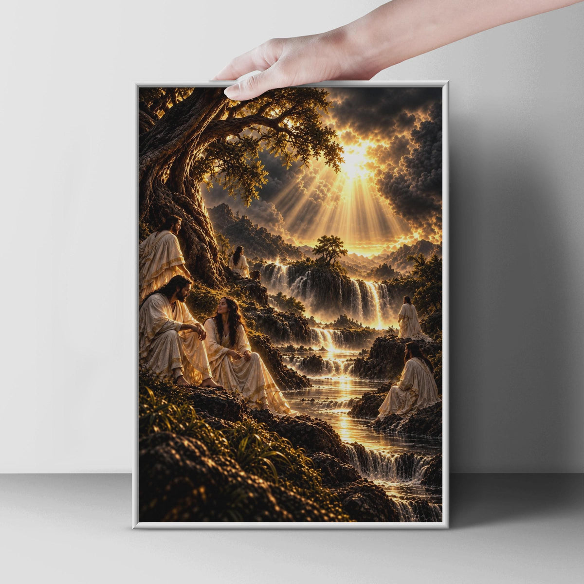 New Jerusalem Poster, Divine Light Waterfall, Biblical Revelation Scene (Print)