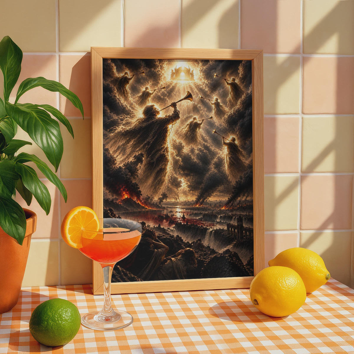Seven Angels Trumpets Apocalypse Poster, Biblical Revelation Fantasy Wall Art (Print)