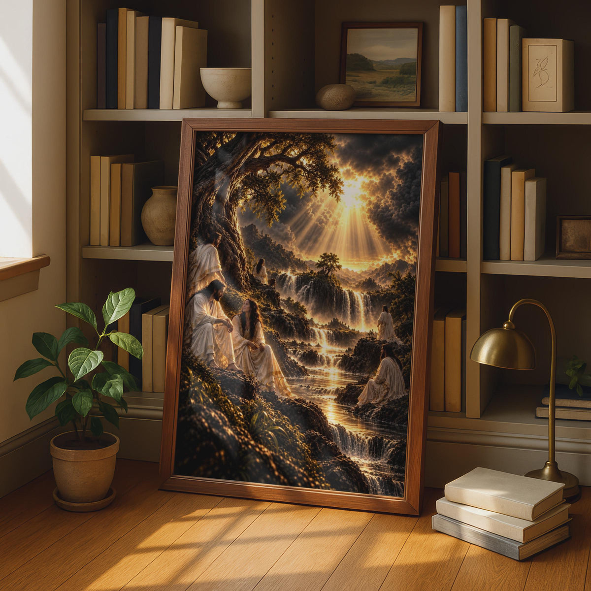 New Jerusalem Poster, Divine Light Waterfall, Biblical Revelation Scene (Print)
