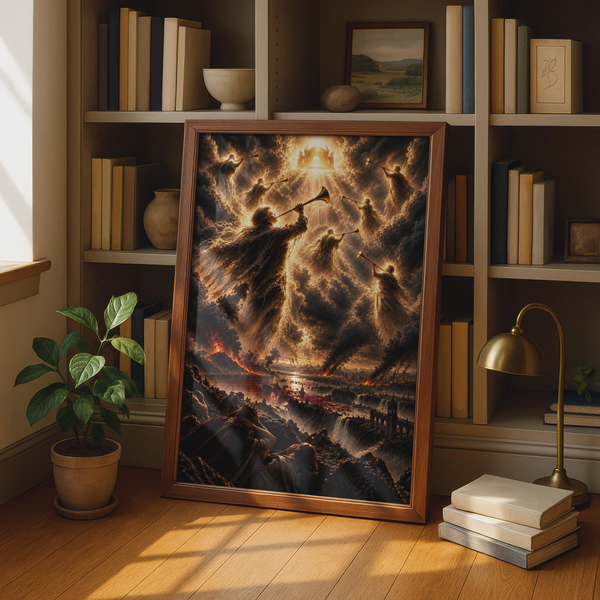 Seven Angels Trumpets Apocalypse Poster, Biblical Revelation Fantasy Wall Art (Print)