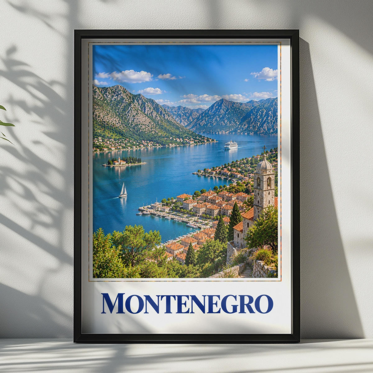 Montenegro Bay of Kotor Travel Poster, Adriatic Coast, Balkans Europe Home Decor
