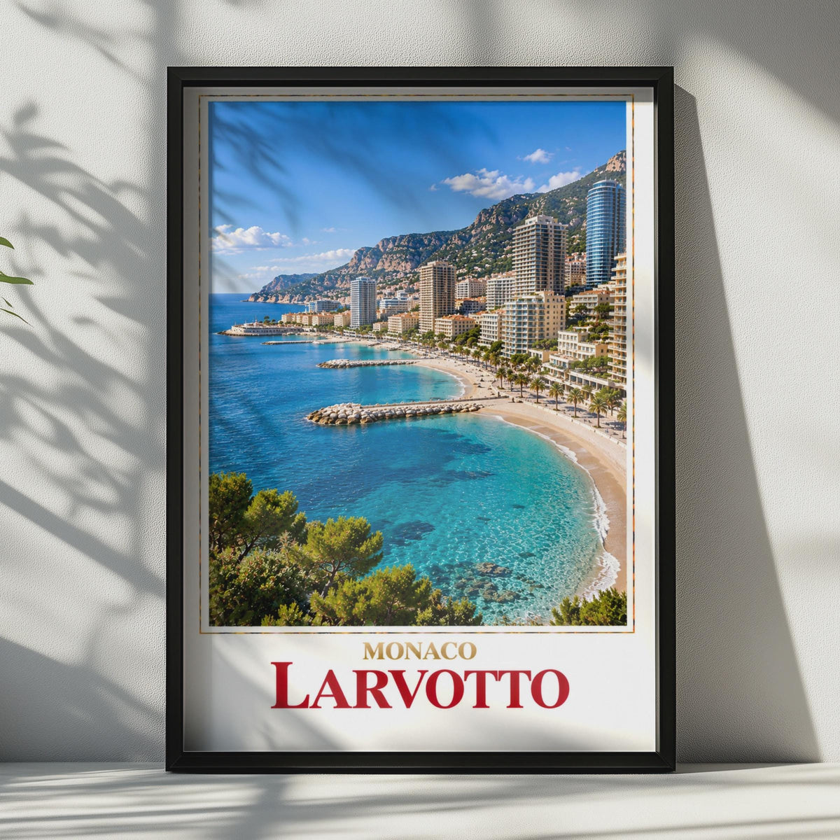 Larvotto Monaco Travel Poster, French Riviera Beach Art, Mediterranean Coastline (Print)