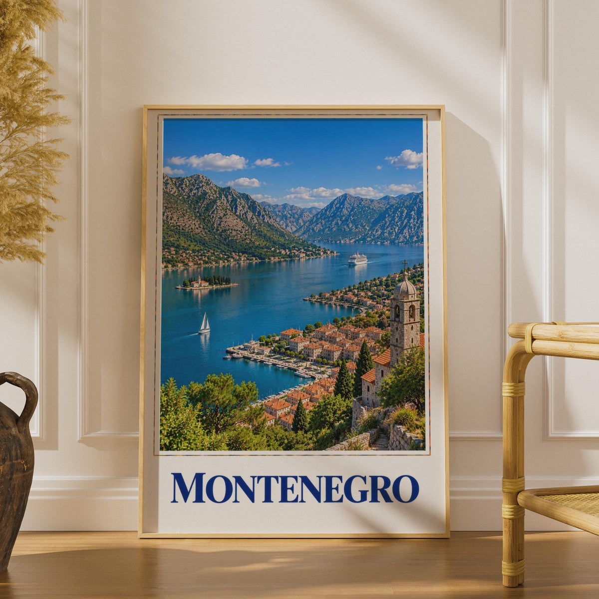 Montenegro Bay of Kotor Travel Poster, Adriatic Coast, Balkans Europe Home Decor