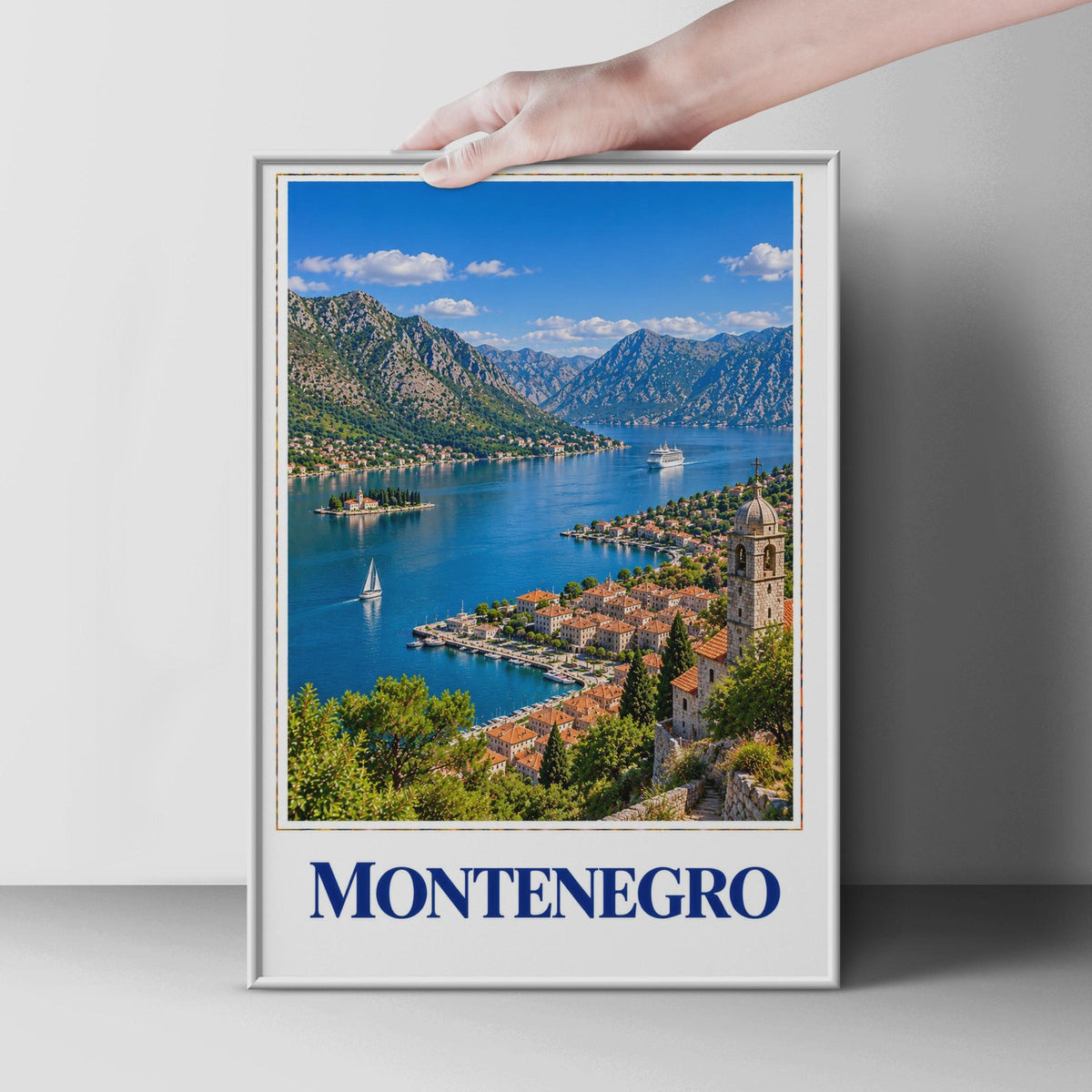 Montenegro Bay of Kotor Travel Poster, Adriatic Coast, Balkans Europe Home Decor