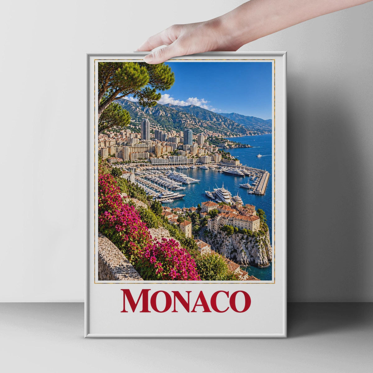 Monaco Travel Poster, French Riviera Harbour, Mediterranean Yacht Marina Print