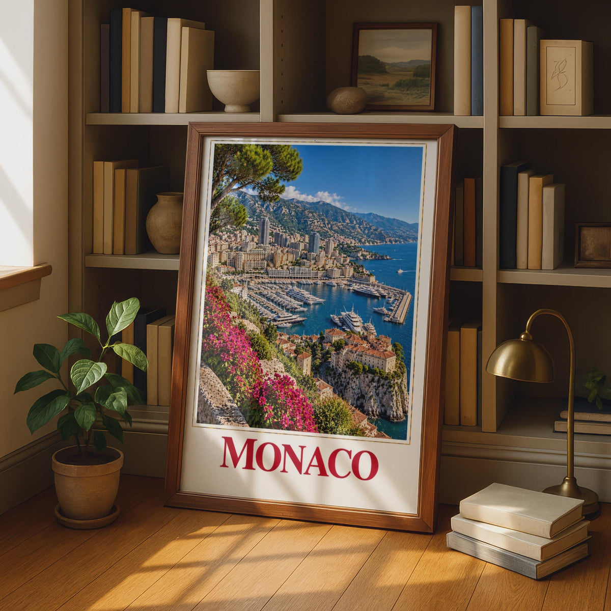 Monaco Travel Poster, French Riviera Harbour, Mediterranean Yacht Marina Print