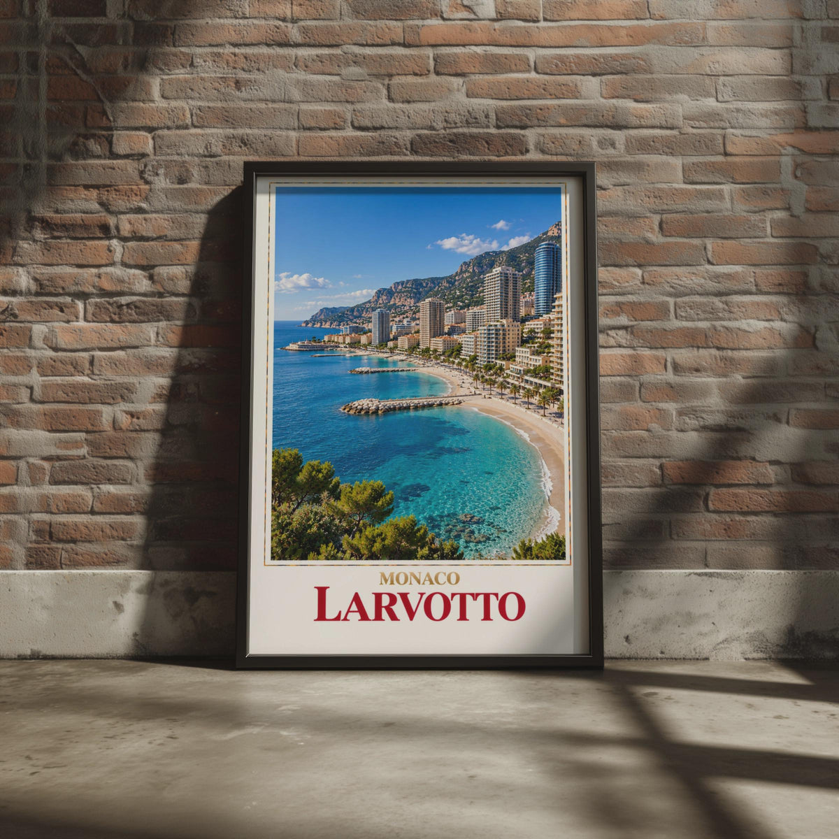 Larvotto Monaco Travel Poster, French Riviera Beach Art, Mediterranean Coastline (Print)