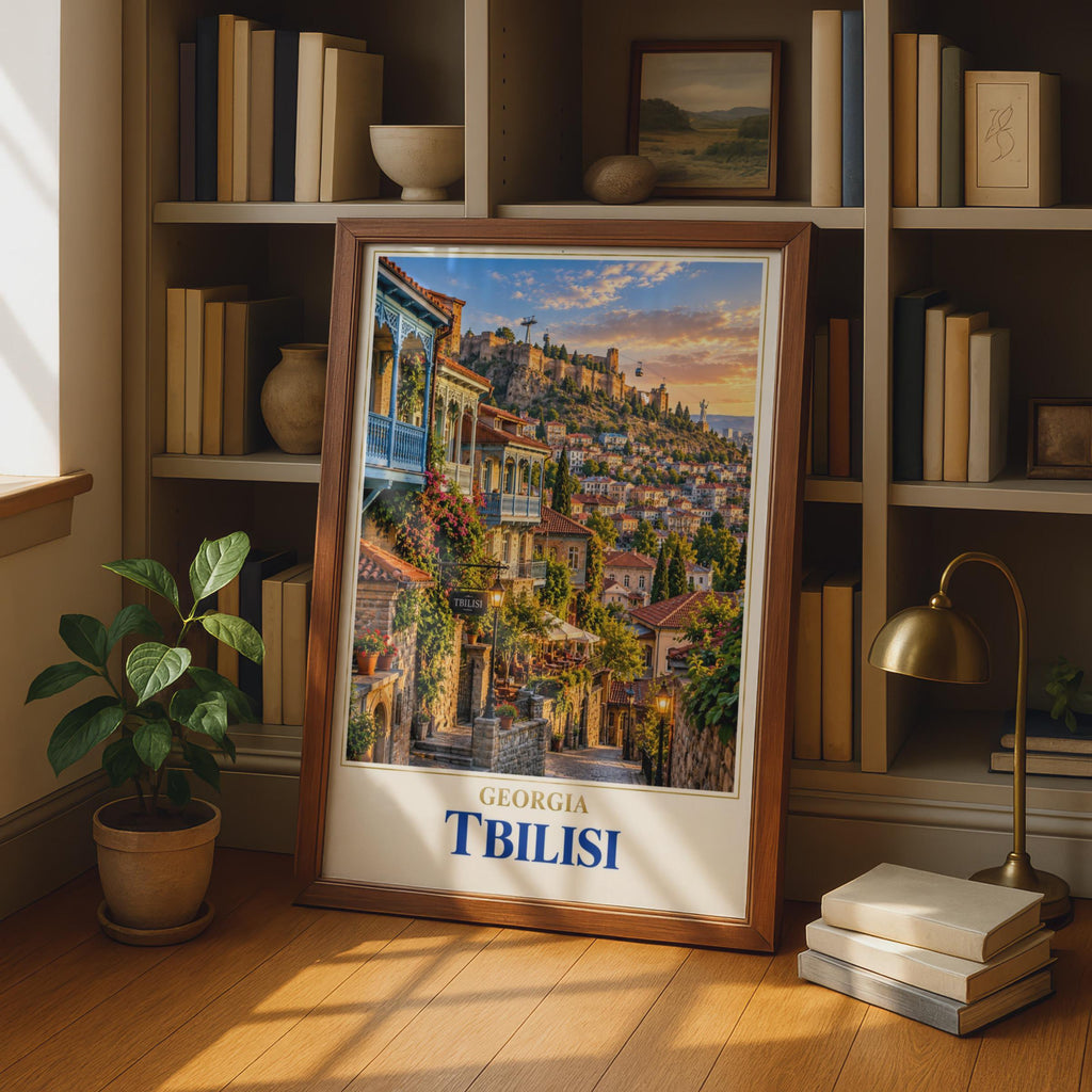 Tbilisi Georgia Travel Poster, Old Town Narikala Fortress, Caucasus City Skyline Print (Wall Art)