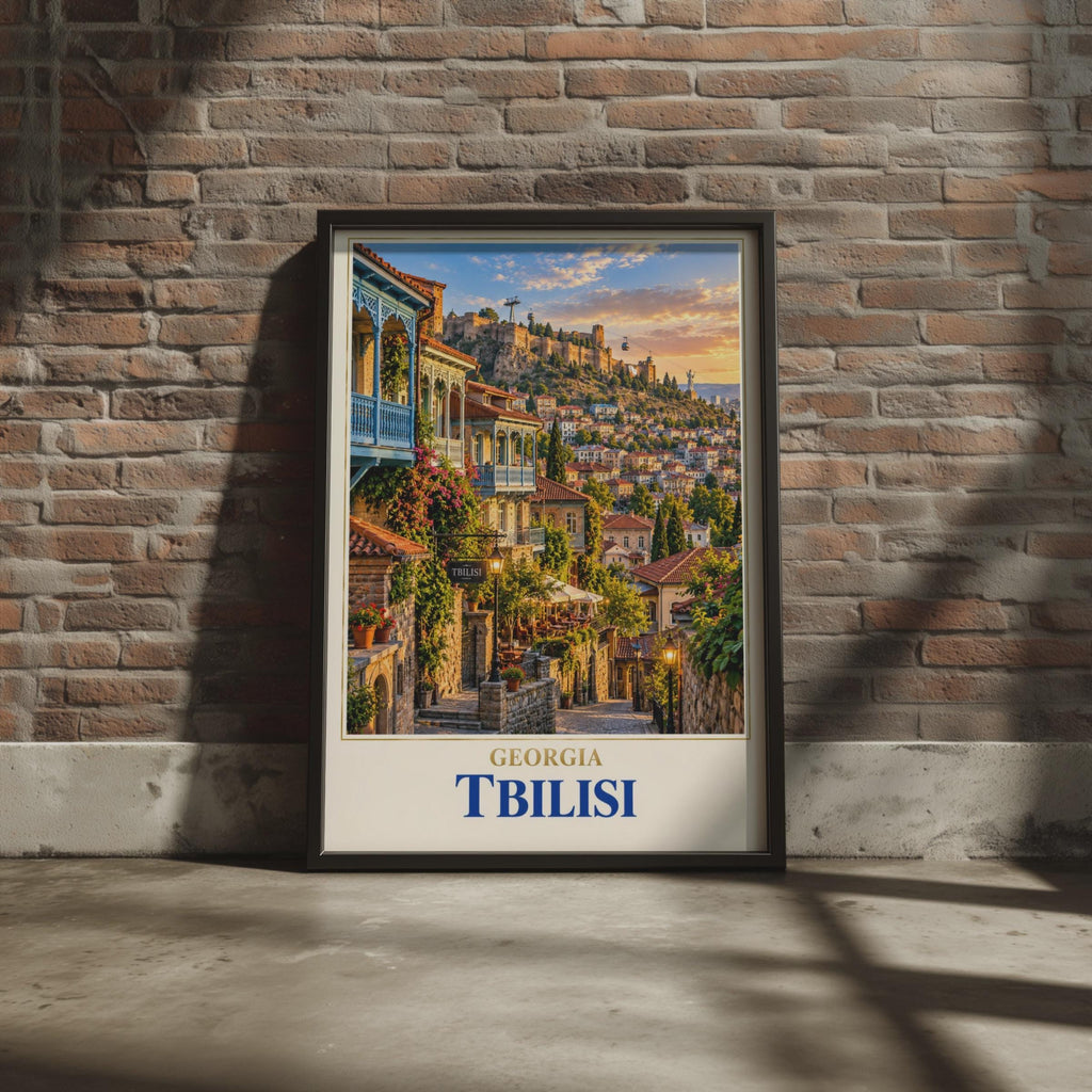 Tbilisi Georgia Travel Poster, Old Town Narikala Fortress, Caucasus City Skyline Print (Wall Art)