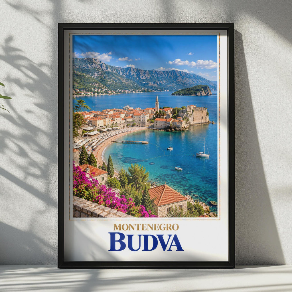 Budva Montenegro Travel Poster, Adriatic Old Town, Turquoise Sea, Balkan Coastal City Print, Europe Travel Decor