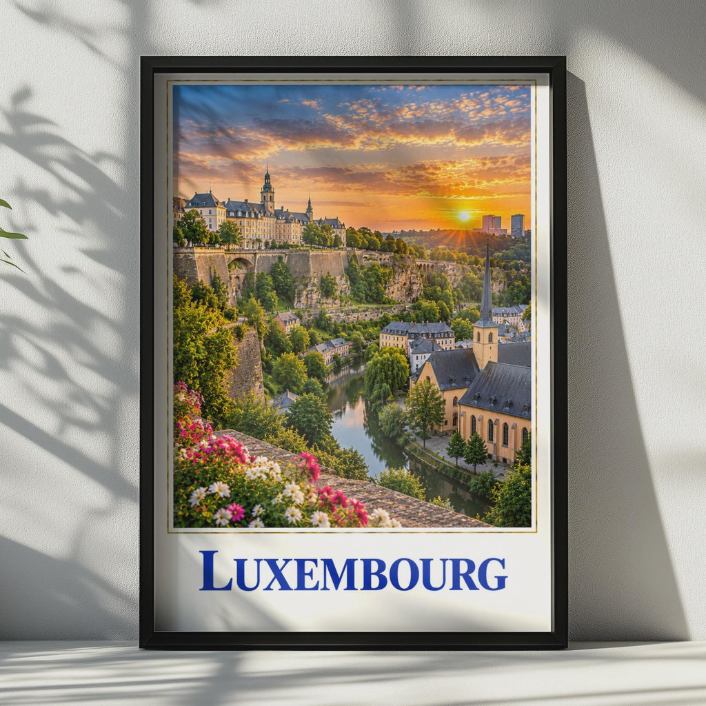 Luxembourg City Sunset Poster, Alzette River Valley, European Travel Art (Print)