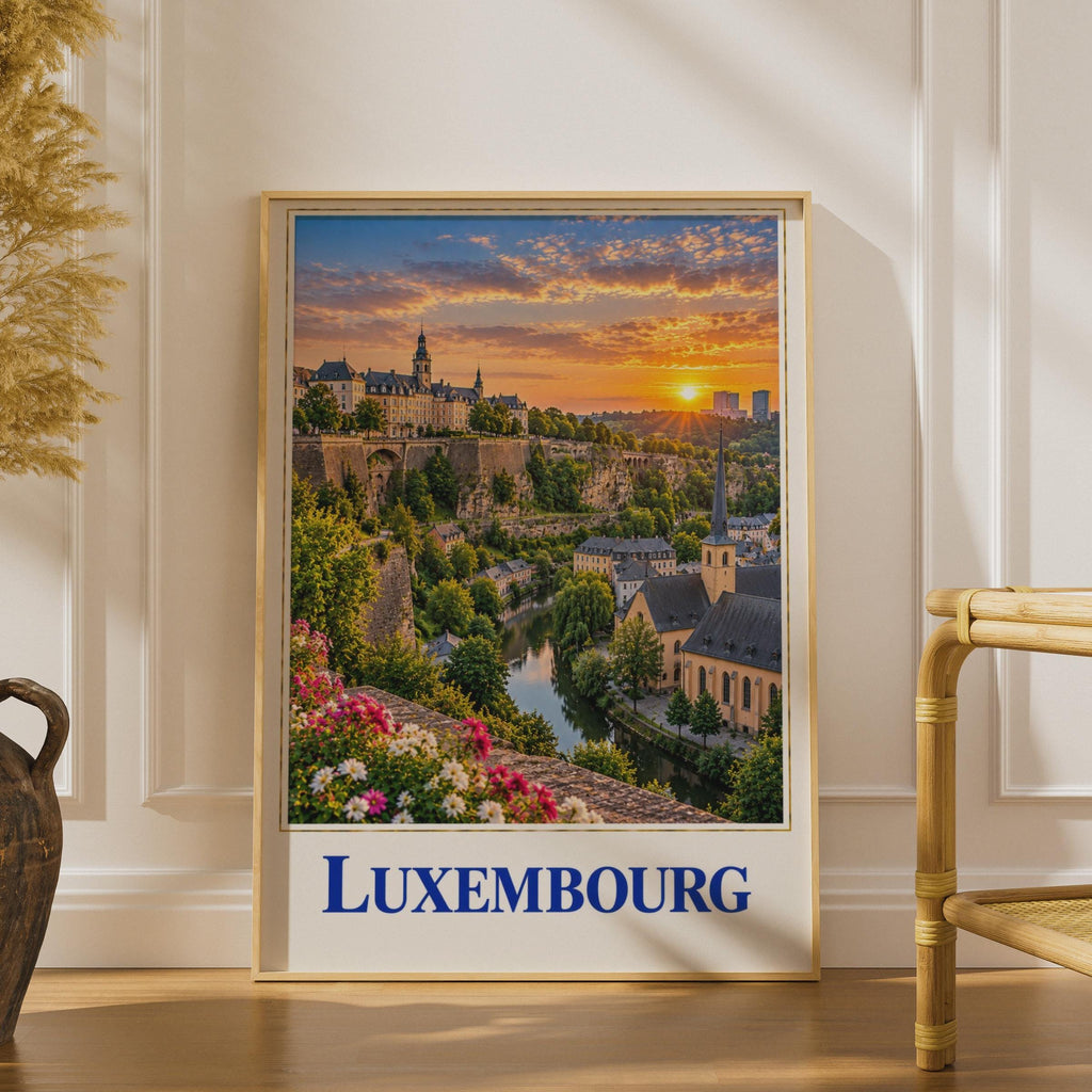 Luxembourg City Sunset Poster, Alzette River Valley, European Travel Art (Print)