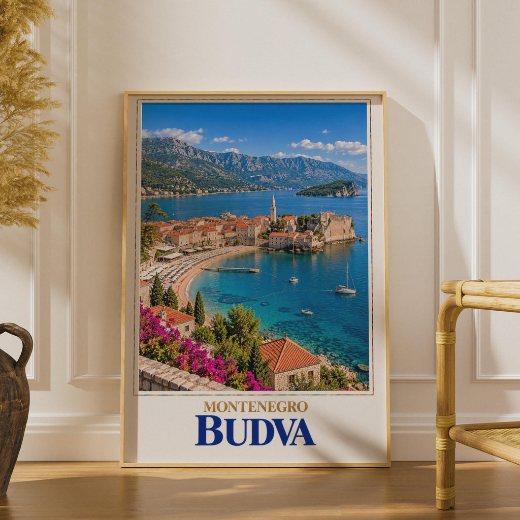 Budva Montenegro Travel Poster, Adriatic Old Town, Turquoise Sea, Balkan Coastal City Print, Europe Travel Decor