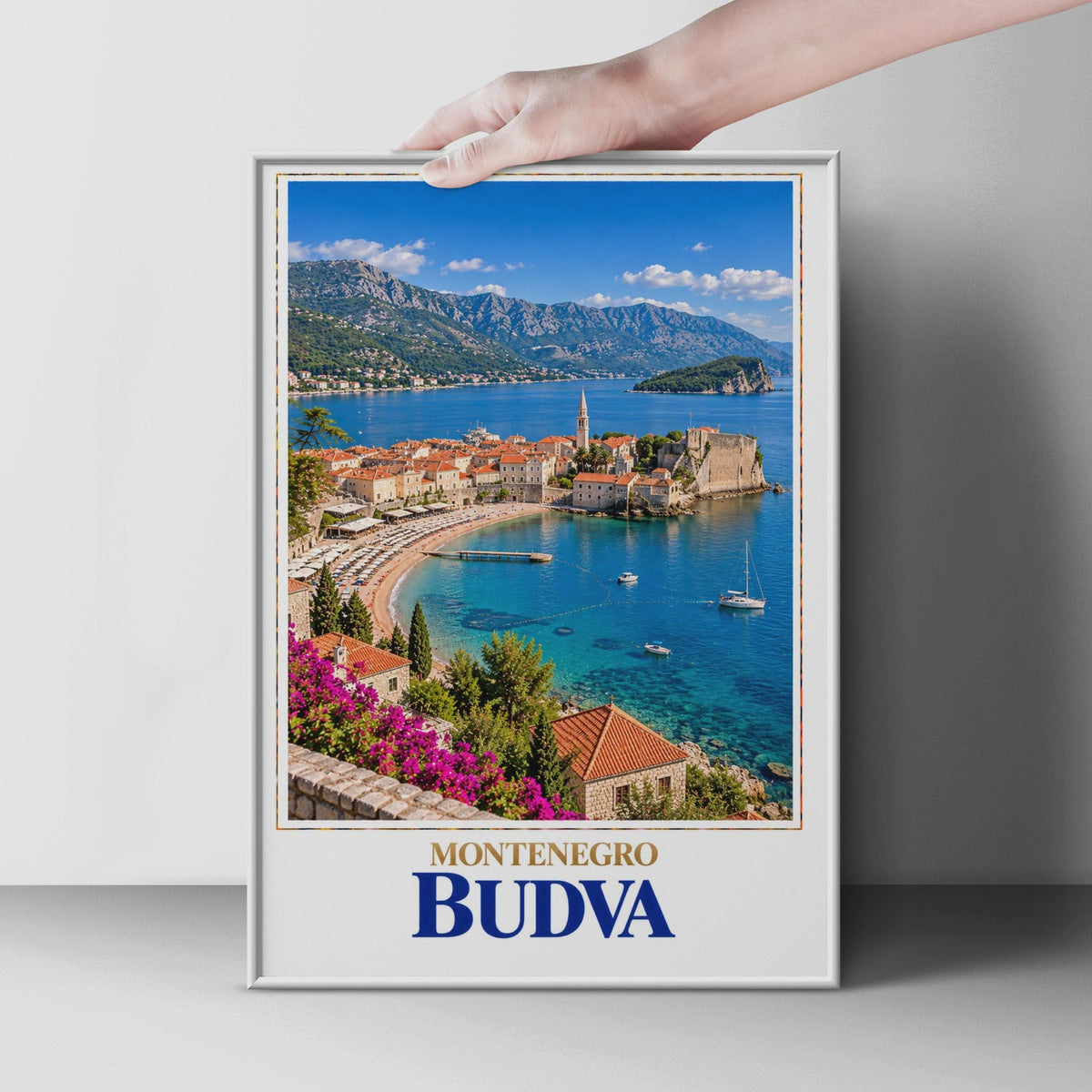Budva Montenegro Travel Poster, Adriatic Old Town, Turquoise Sea, Balkan Coastal City Print, Europe Travel Decor