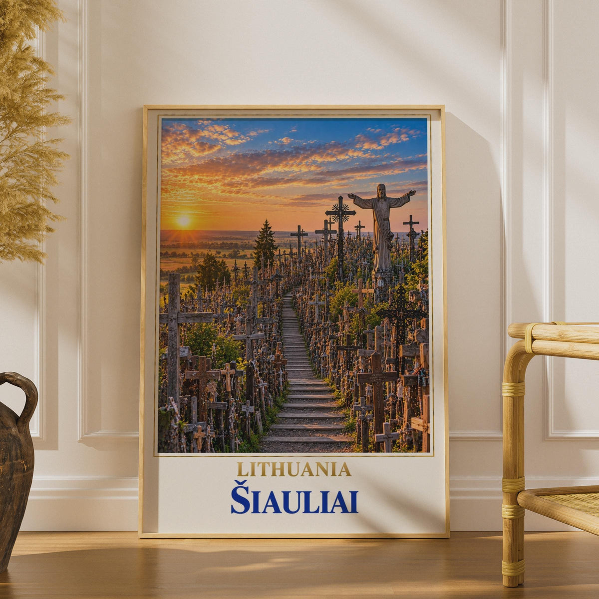 Hill of Crosses Lithuania Poster, Siauliai Travel Wall Art, Baltic Landmark Sunset Print