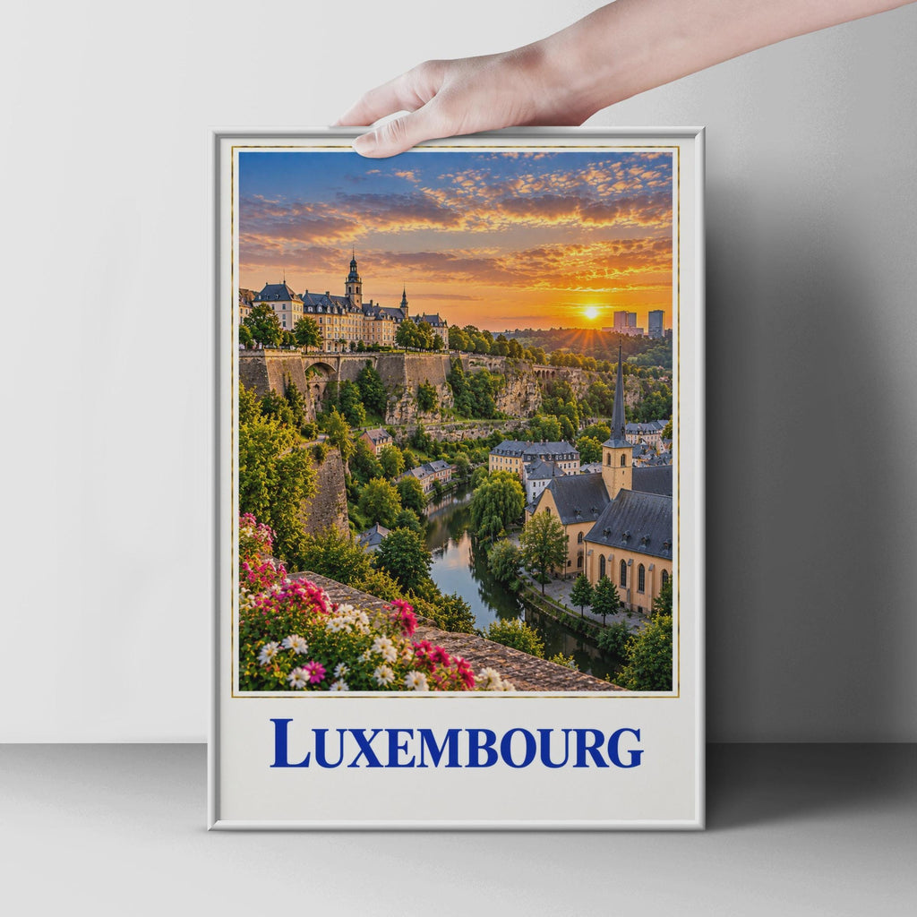 Luxembourg City Sunset Poster, Alzette River Valley, European Travel Art (Print)