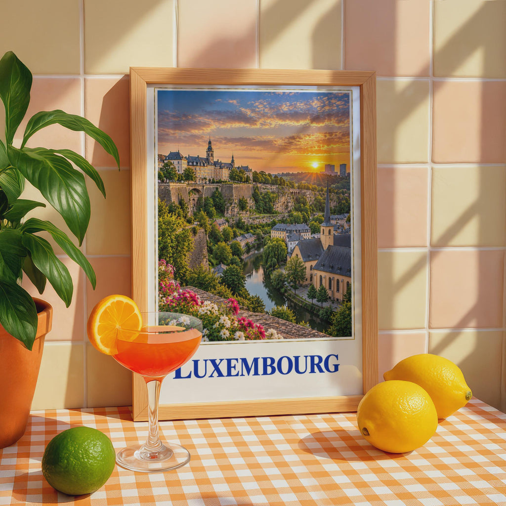 Luxembourg City Sunset Poster, Alzette River Valley, European Travel Art (Print)