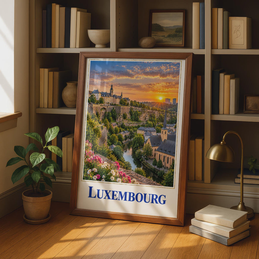 Luxembourg City Sunset Poster, Alzette River Valley, European Travel Art (Print)