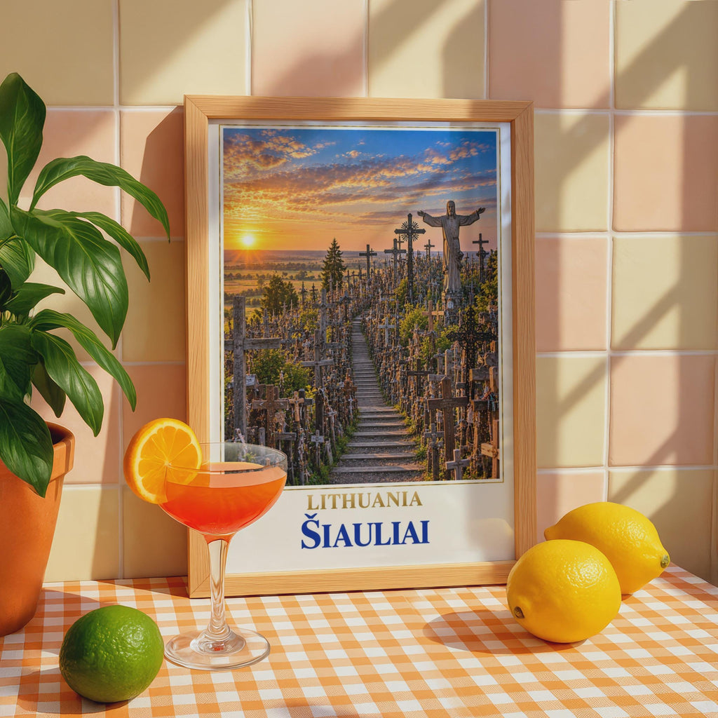 Hill of Crosses Lithuania Poster, Siauliai Travel Wall Art, Baltic Landmark Sunset Print