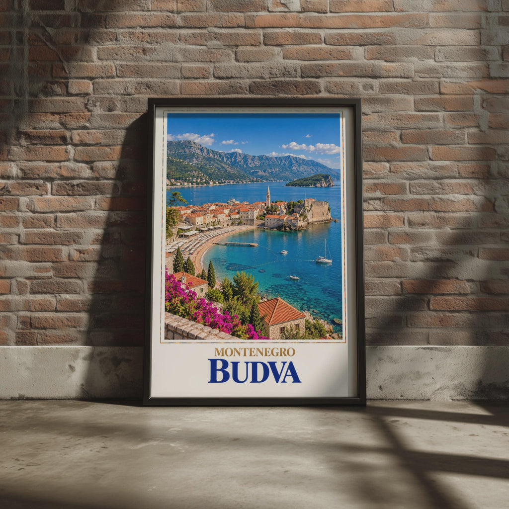 Budva Montenegro Travel Poster, Adriatic Old Town, Turquoise Sea, Balkan Coastal City Print, Europe Travel Decor