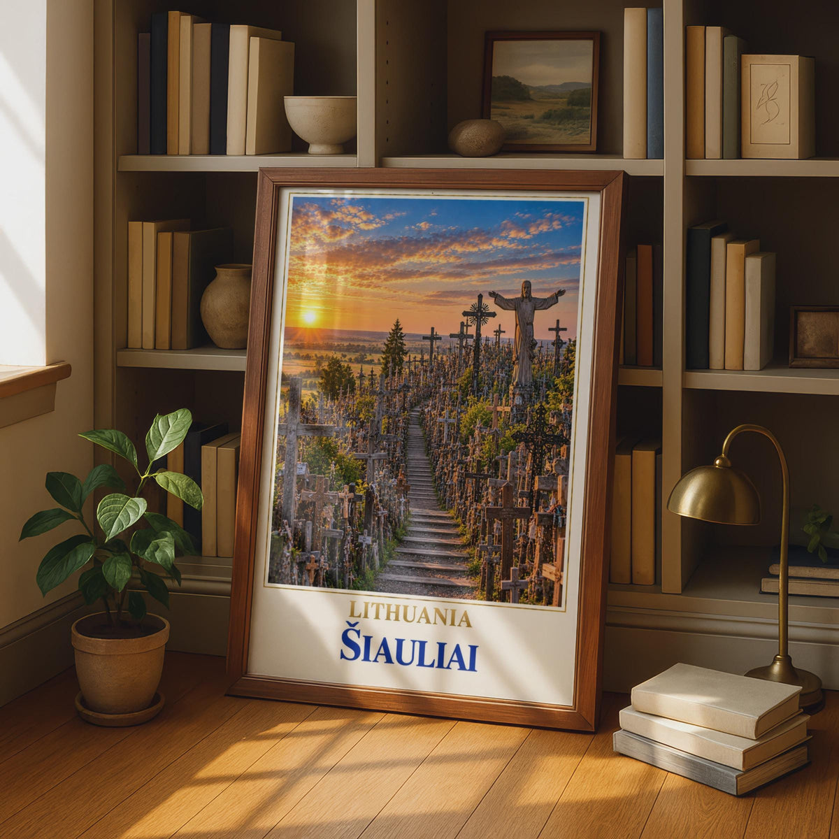 Hill of Crosses Lithuania Poster, Siauliai Travel Wall Art, Baltic Landmark Sunset Print