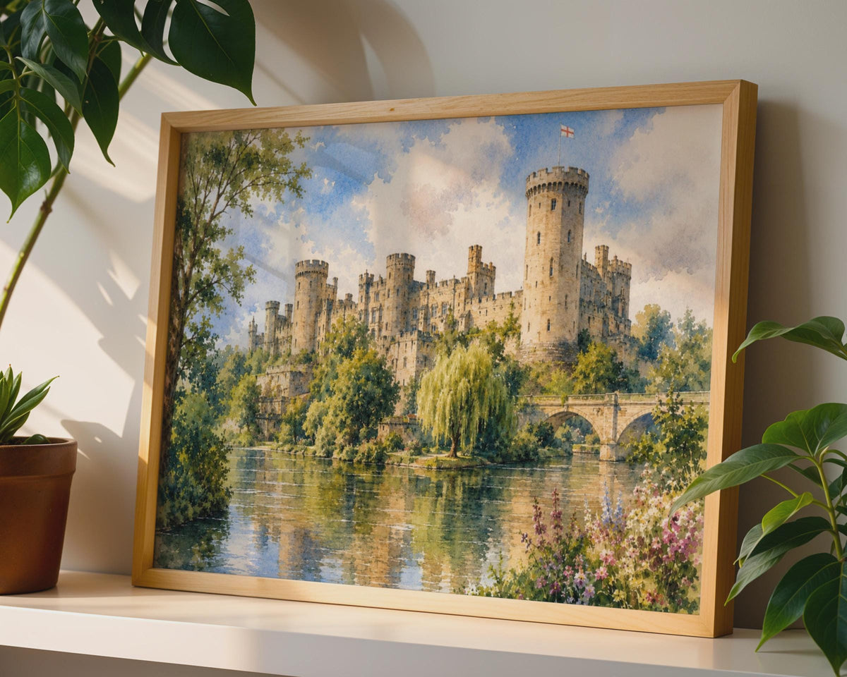 Warwick Castle Watercolour Poster, English Heritage, River Avon Print (Physical)