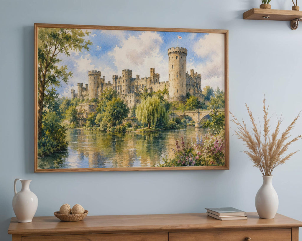 Warwick Castle Watercolour Poster, English Heritage, River Avon Print (Physical)