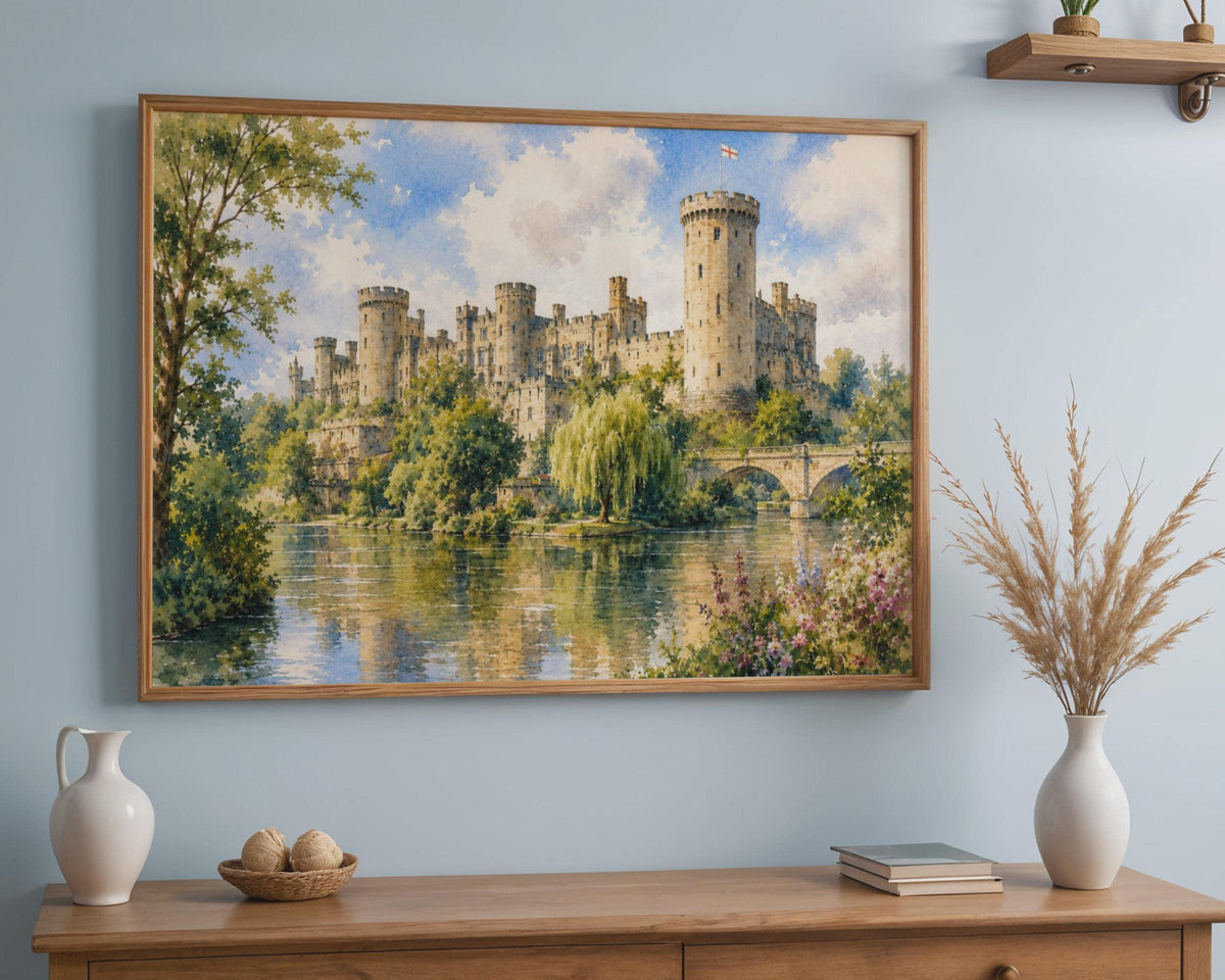 Warwick Castle Watercolour Poster, English Heritage, River Avon Print (Physical)