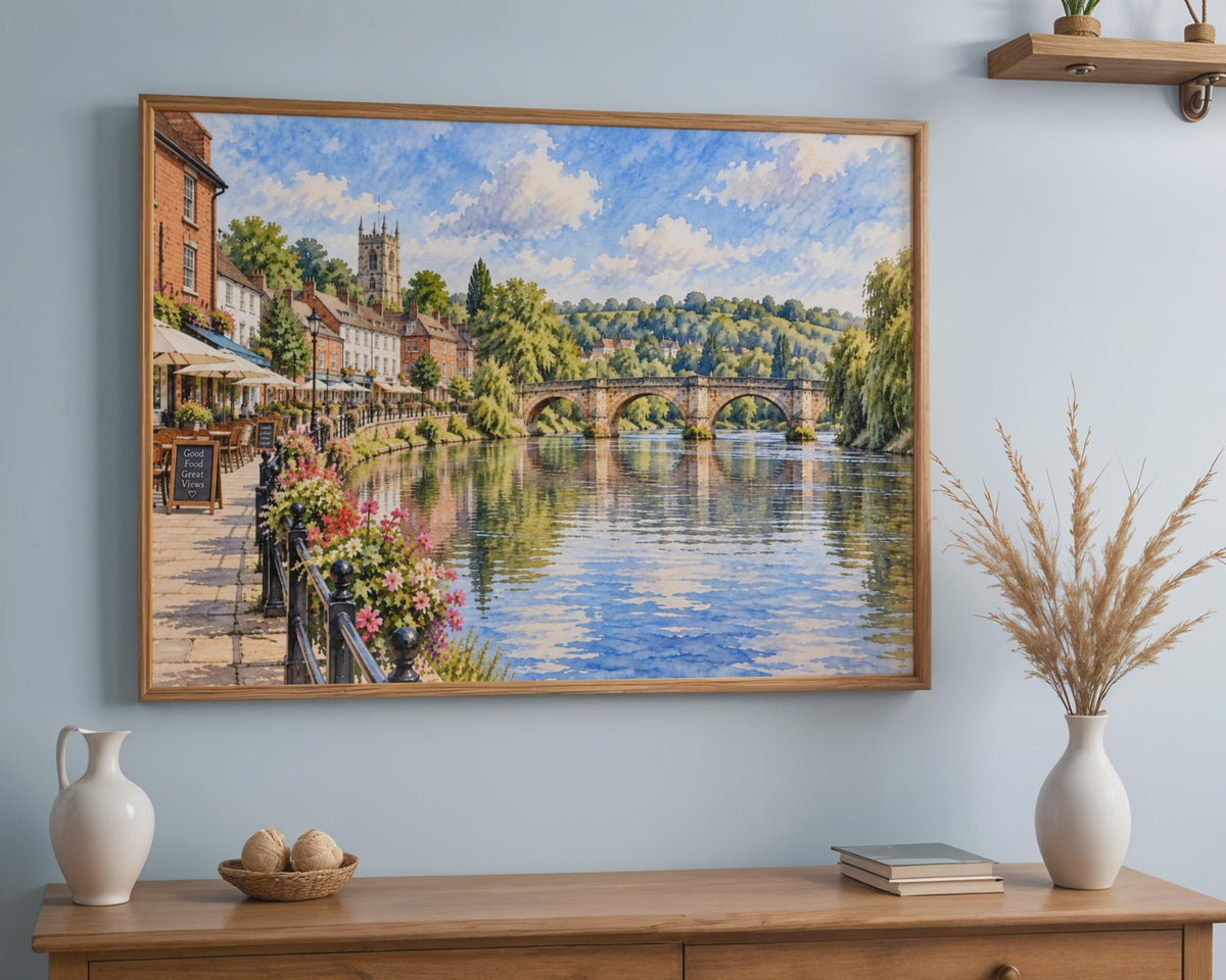 Bewdley Bridge Watercolour Poster, River Severn, Worcestershire England (Wall Art)