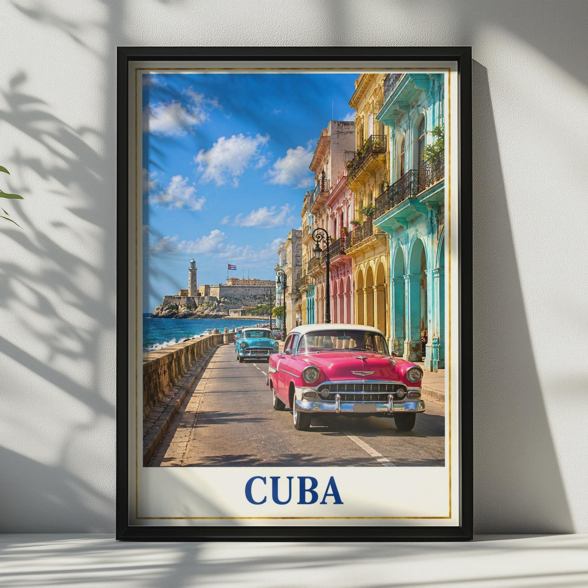 Cuba Travel Poster, Havana Malecon Street Art, Vintage Car Print (Physical)