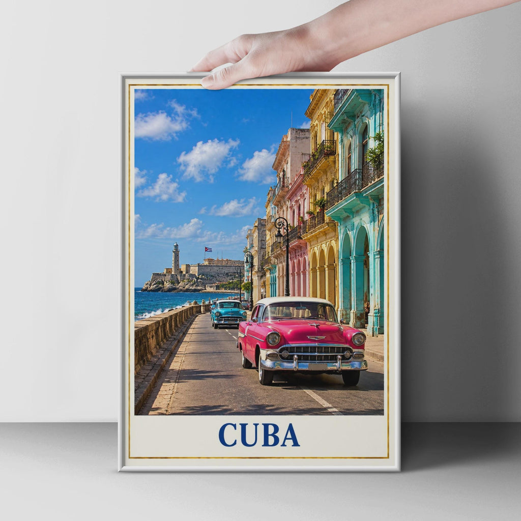 Cuba Travel Poster, Havana Malecon Street Art, Vintage Car Print (Physical)