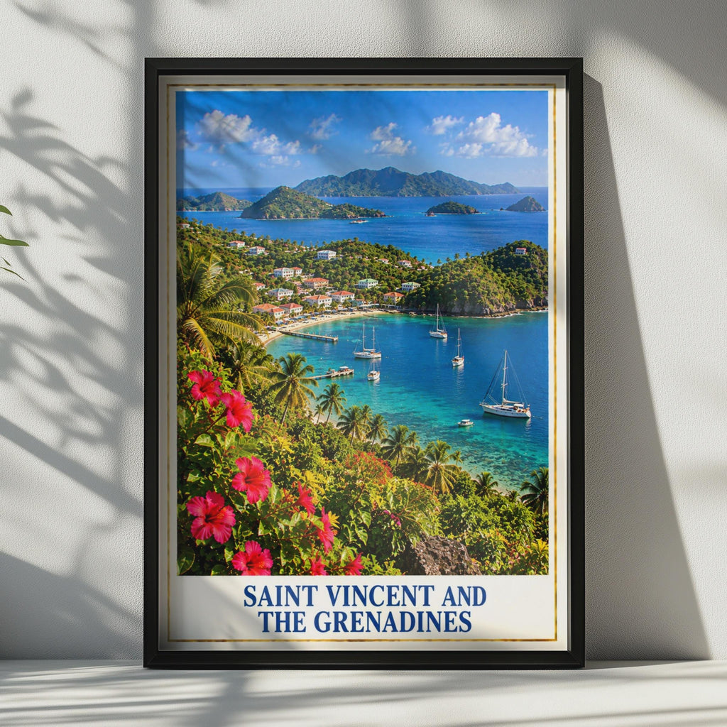 Saint Vincent Grenadines Travel Poster, Caribbean Bay, Sailing Yachts, Tropical Vibes