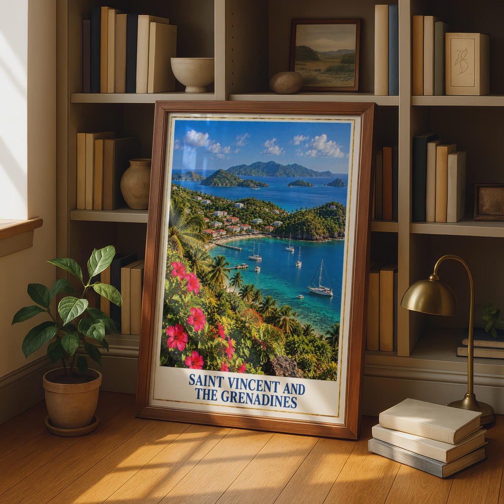 Saint Vincent Grenadines Travel Poster, Caribbean Bay, Sailing Yachts, Tropical Vibes