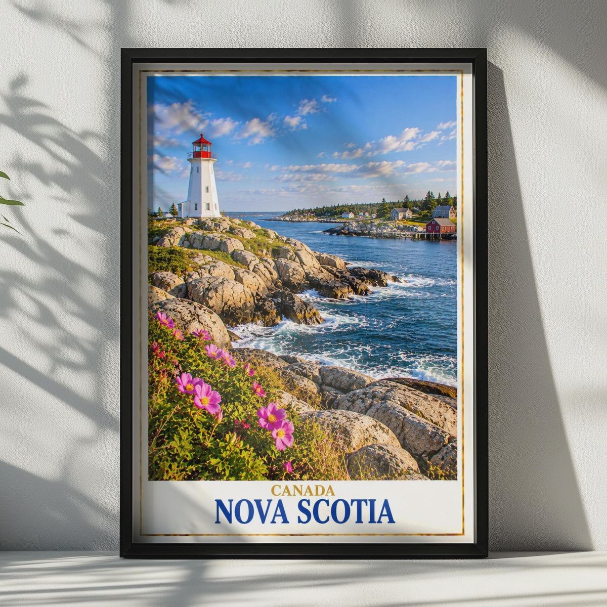 Nova Scotia Lighthouse Coastal Print, Rocky Coastline, Fishing Village (Physical Poster)