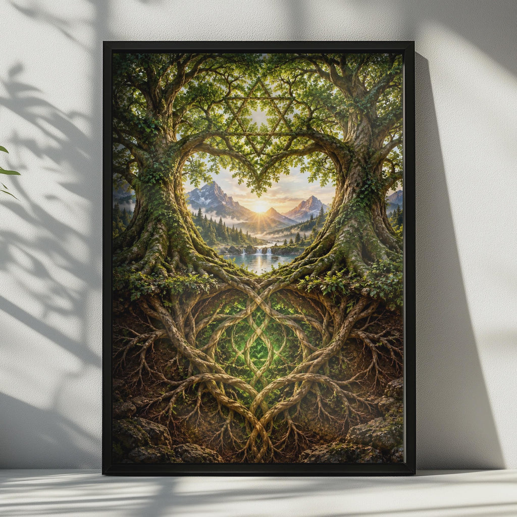 Anahata Heart Chakra Tree of Life Poster, Sacred Geometry Nature Art (Printed Poster)